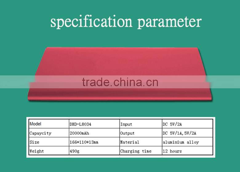 Dual USB Port 2.1a & 1a External Mobile 20000mAh Ultra-slim Power Bank