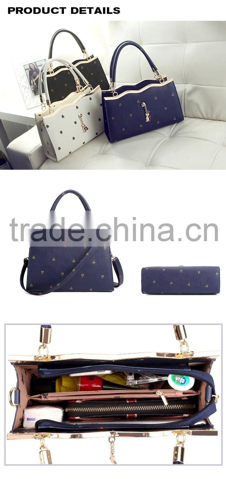 Factory Price Printed PU Blue Shoulder Bag
