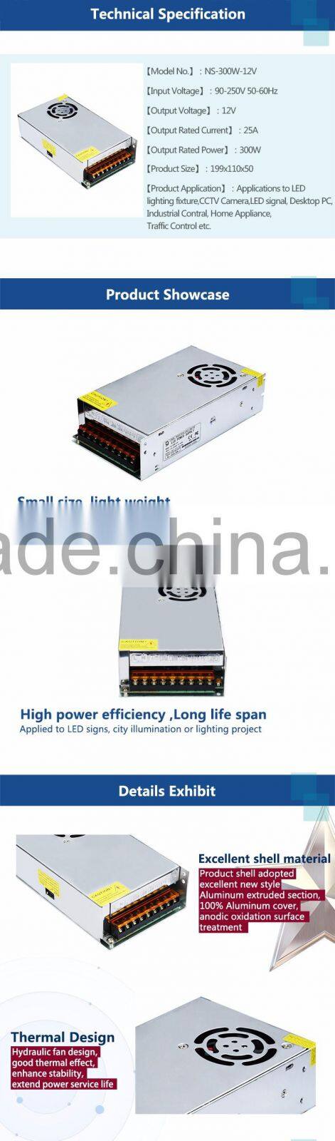 CCQ 24v 300W Single output minisize power supply small indoor led driver