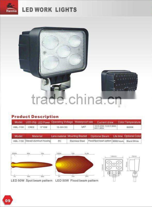 50W CREE LED work lamp for heavy duty machine, 24v led machine work light