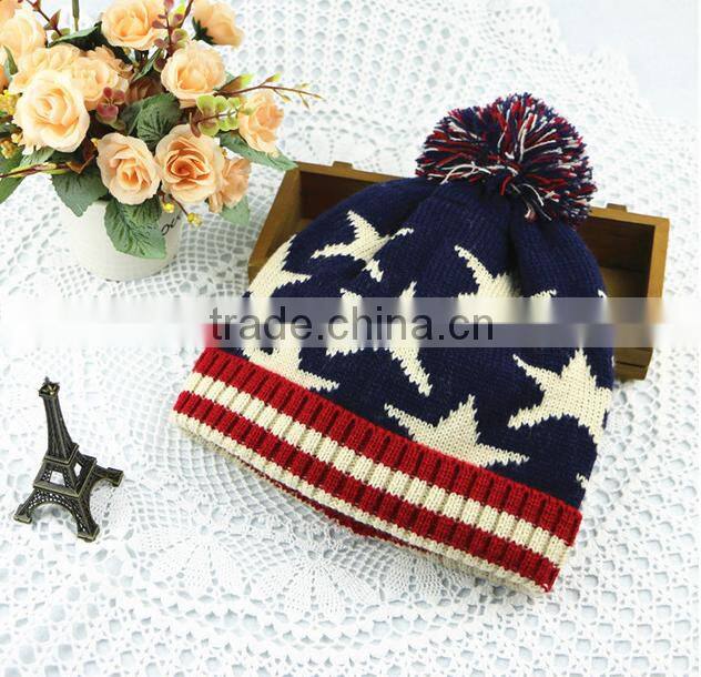 Winter Ski Beanies Knit Hats with Pom Pom for Lady