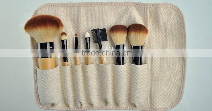 bamboo handle 7 piece fiber hair make up brush set with pouch