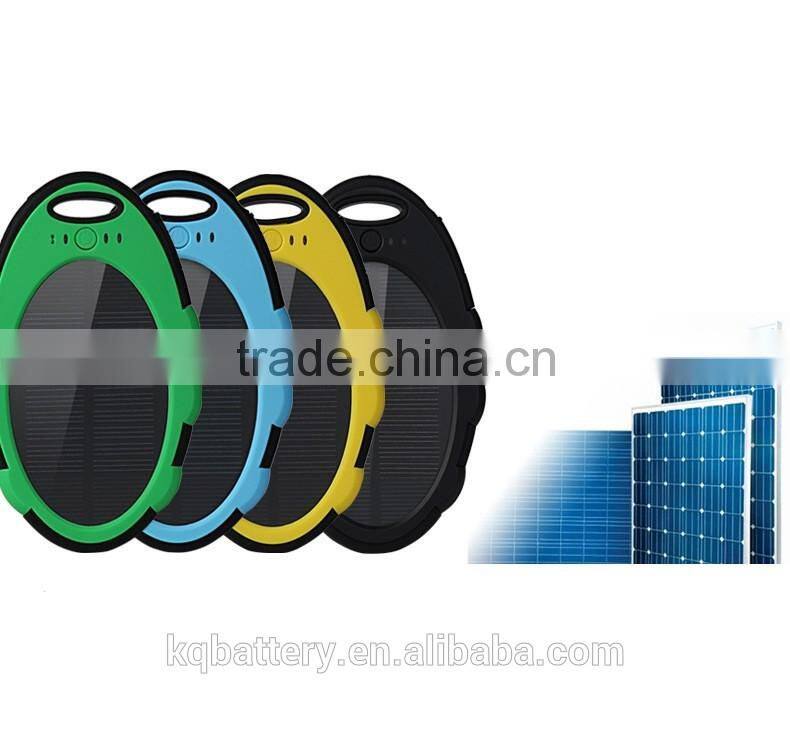 solar mobile charger, 5000 mah portable dual usb waterproof power bank