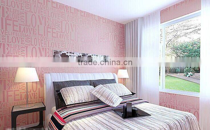 Brown / Gray / Pink / Beige / White Flock Words Textured Letters wallpaper Embossed wall paper wall covering WP059