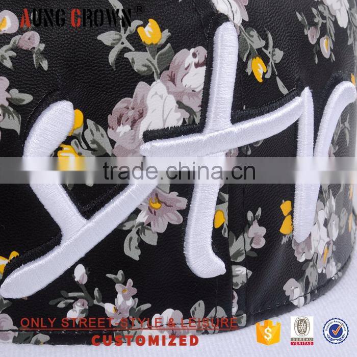 Wholesale high quality panels custom snapback cap leather