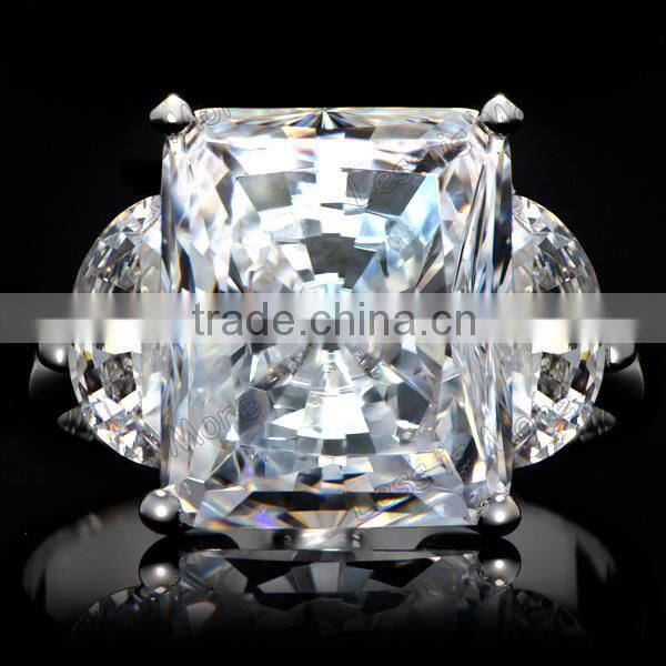 Fashion Alette's Emerald Cut white gold CZ Engagement Ring