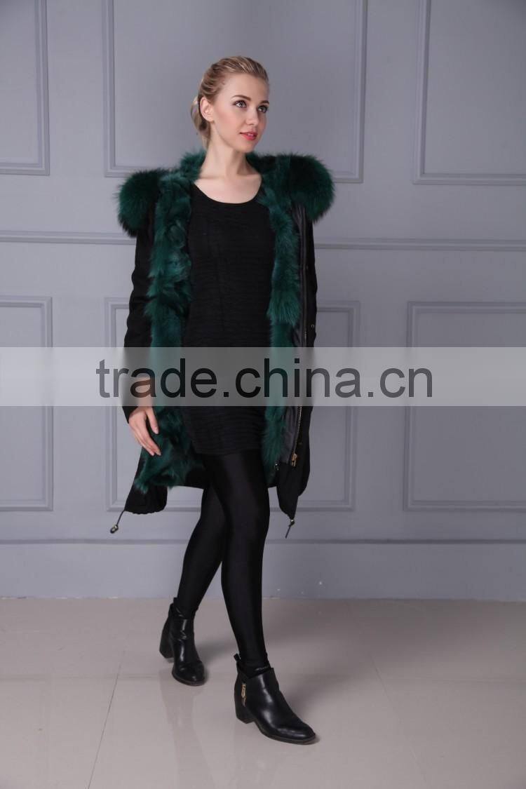 new arrival high quality natural fox fur lined long parka with natural raccoon collar