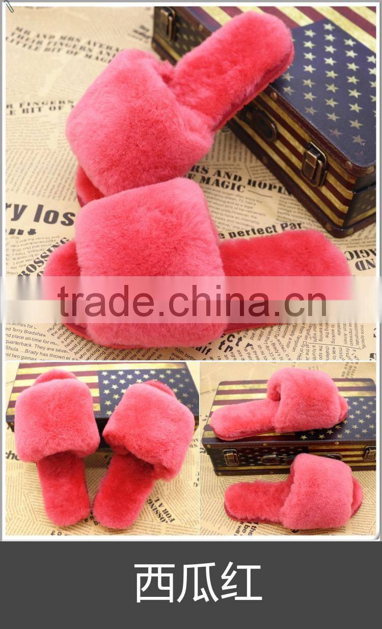Wholesale Fashion Genuine rex rabbit Fur Slap on Real Fur Trim Shoes