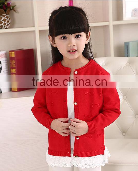 New design cardigan computer knitted sweater lace hem for big Girls