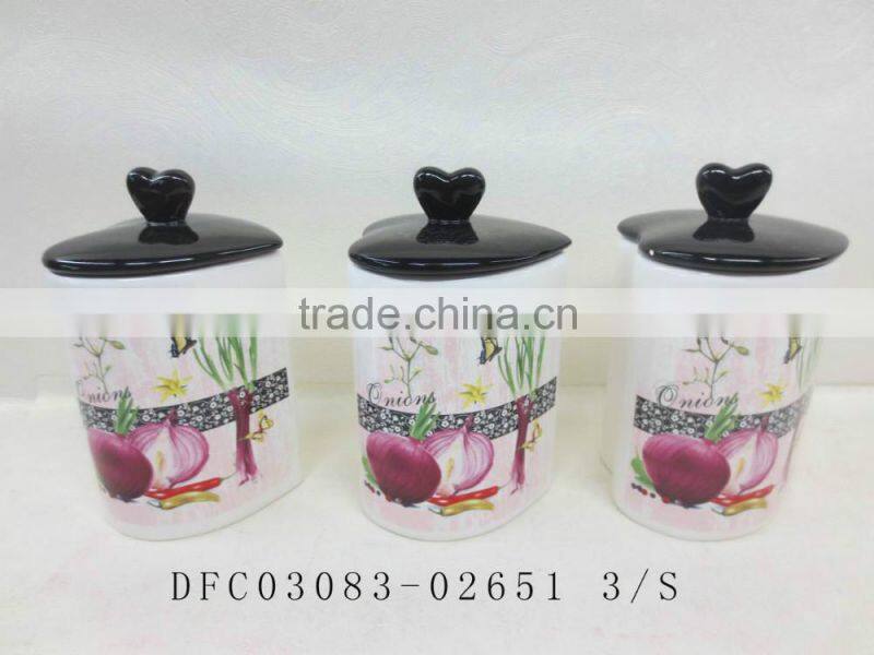 Morning Glory Decal Ceramic Tea Coffee Sugar Jars Set with Pink Lid