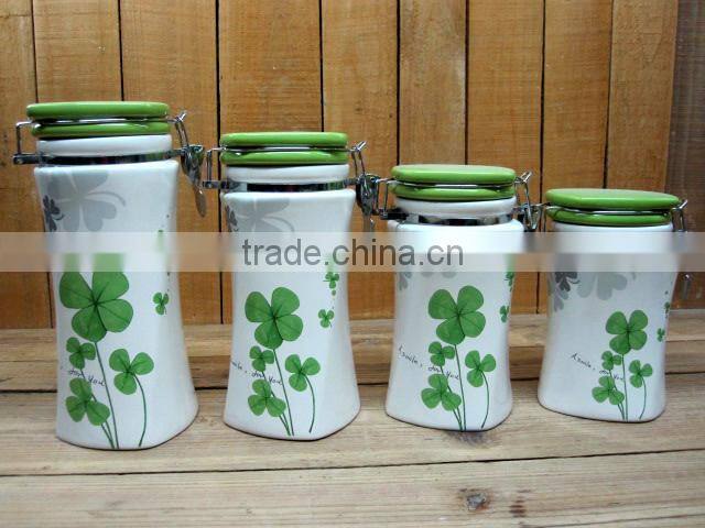 Hot sale fresh decal ceramic seal canisters with green lid