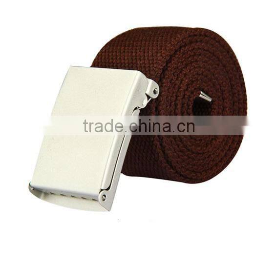 Beyond Mens Brown Military Canvas Polyester Belt with Metal Flip-top Buckle