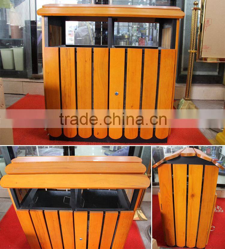 D-062 tin park recycle garbage bin/wood rubbish barrel