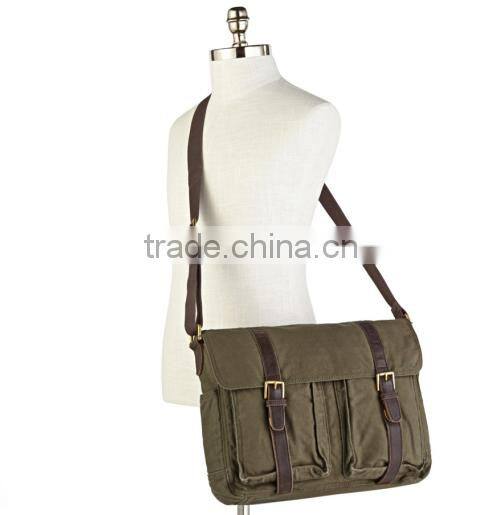 casual cotton canvas laptop briefcase Document Bag with leather trim wholesale