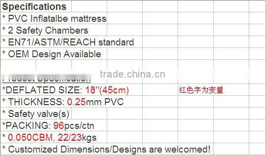 customised high quality Bedroom furniture outdoor pvc inflatable beach air bed mattress