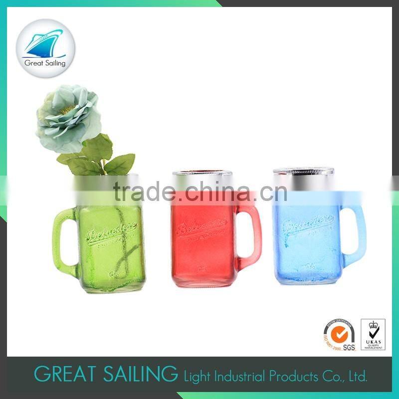 logo embossed colored frosted glass vase with lid