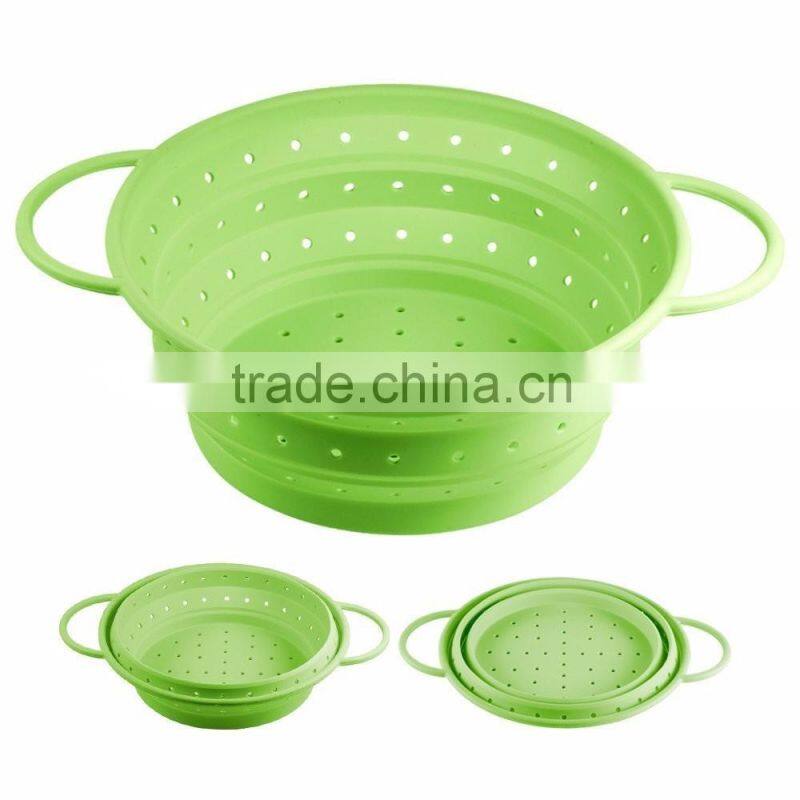 Collapsible Silicone Colander Green Kitchen Foldable Strainer