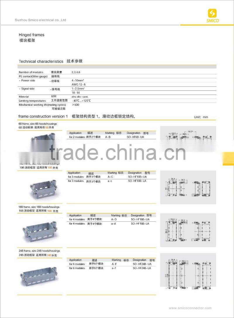 3 modules Metal hinged frames for heavy duty connector for H10B