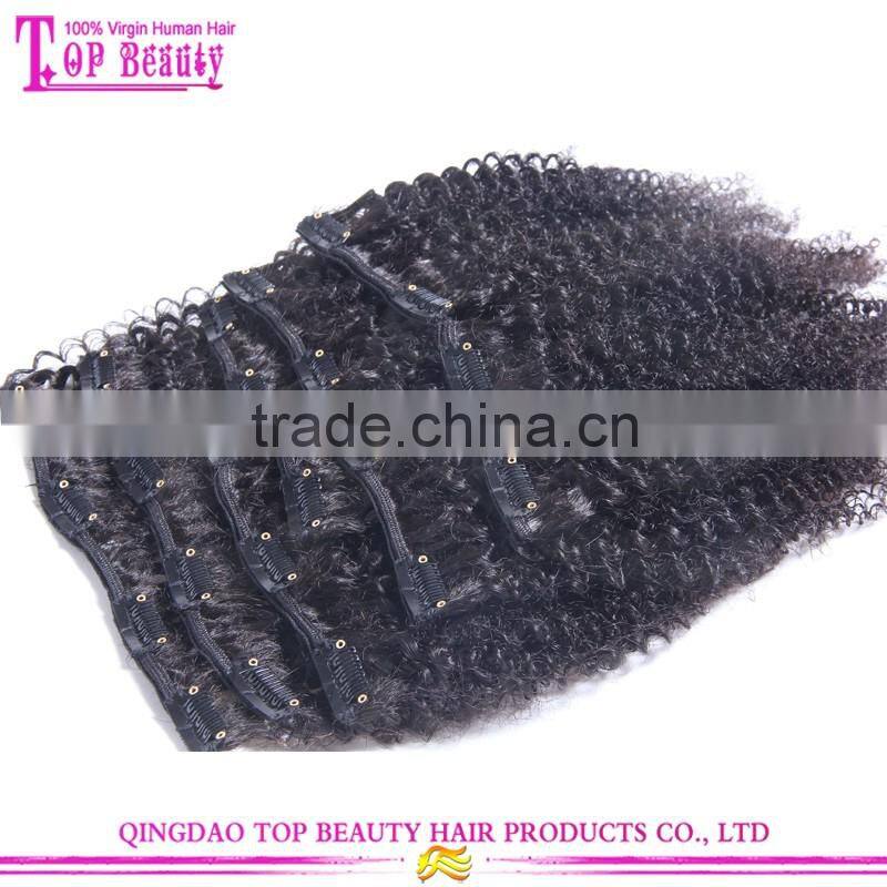 Wholesale factory price 10-30" afro kinky curly clip in hair extensions virgin brazilian clip in hair extension