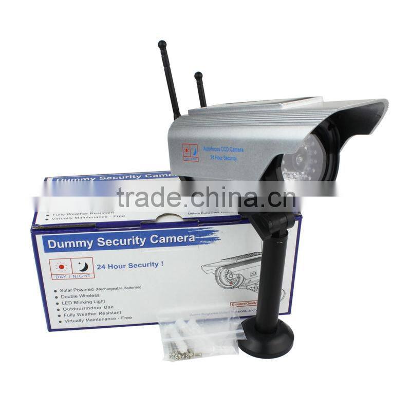 Silver Excellent Quality Double 24 Hours Wireless LED Flashing Dummy Security Camera
