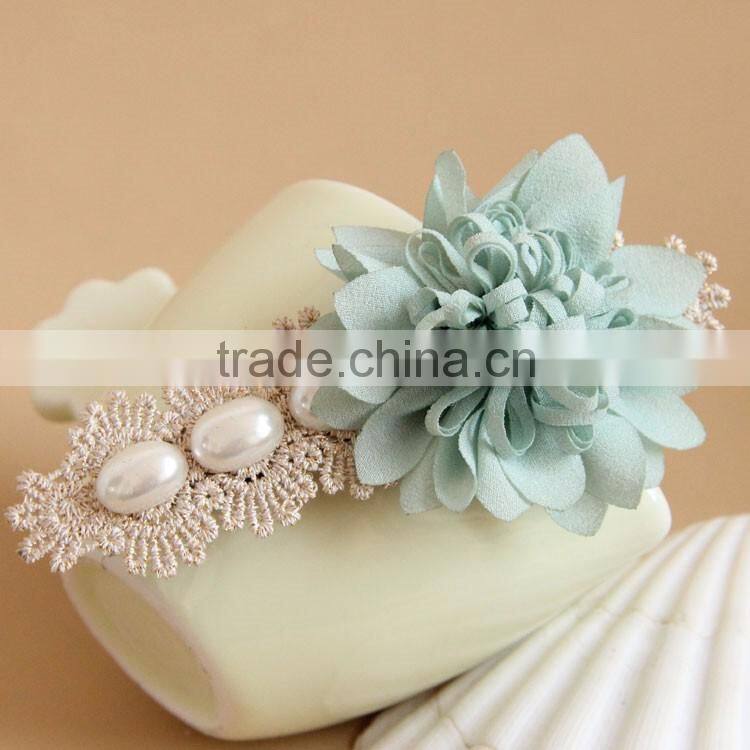 MYLOVE light blue fabric flower hair barrette with pearls for women