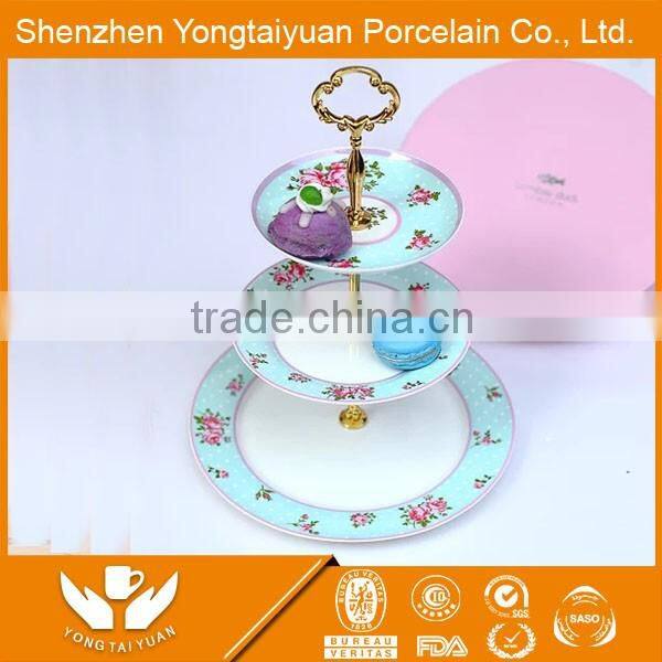 Hot sale style 3 layers fresh flower decal porcelain dry fruit plate
