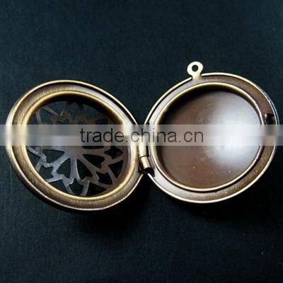 33MM vintage bronze antiqued flower engraved round photo locket pendants DIY supplies 1111045