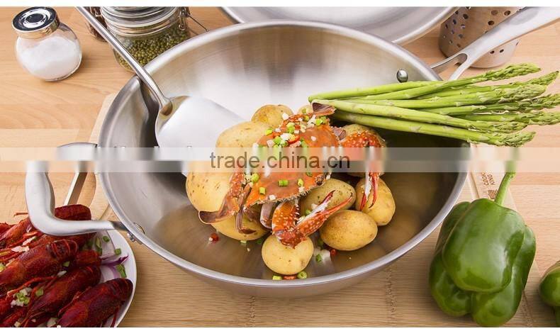 3 Layer Hot sale Stainless Steel Wok Pan,Chinese Wok no ear