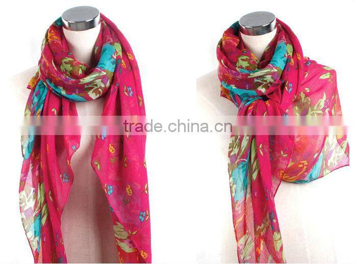 Wholesale Fashion Women Cotton Linen Rural Style Flower Beautiful Long Silk Scarf Shawl