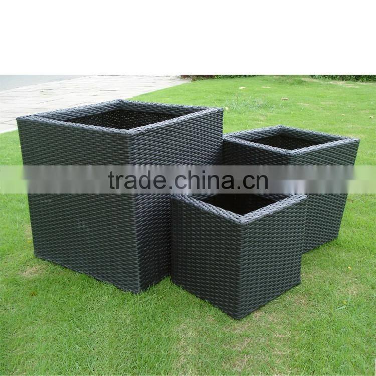 Bulk plastic rattan woven square shape shallow flower pots