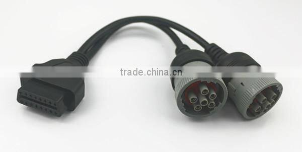 Deutsch splitter Y cable, OBD2 16pin Female to 2pcs J1708 6pin cable connector