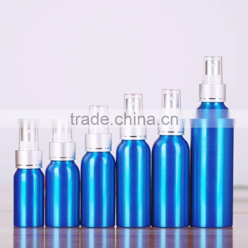 Wholesale 30-500ml blue aluminum perfume bottles,aluminum mist spray bottle with cap for cosmetic packaging