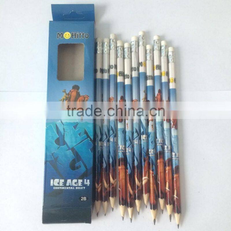 HB wooden pencils, 7 inch black lead pencil with eraser