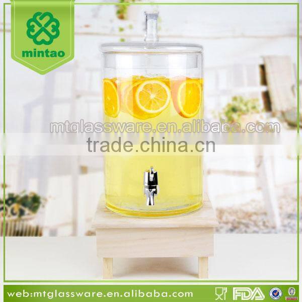 Big capacity glass water and beverage dispenser with wooden stand