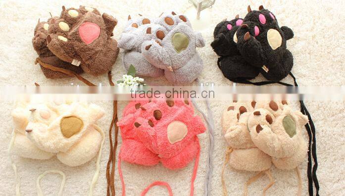 2016 Hallowmas party plush bear paw winter gloves