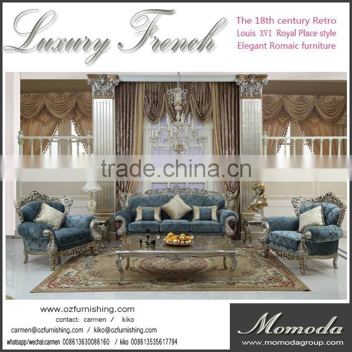 C-D1-2 Royal luxury fabric couch neoclassic rococo style french solid wood fabric sofa chair furniture