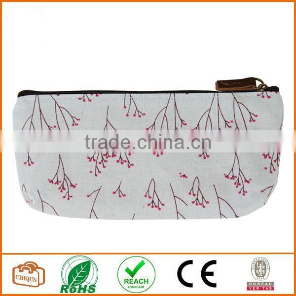 Flower Floral Pencil Pen Case Cosmetic Makeup Bag Blue