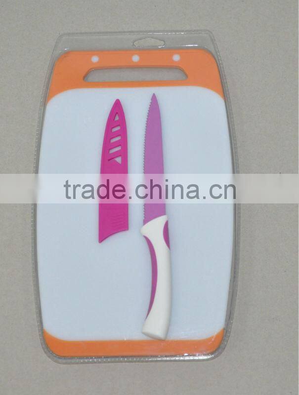 color fixed blade knife and board