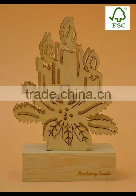 Christmas candle wooden laser cutting with light