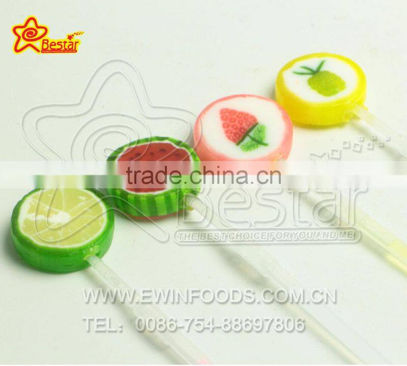 Fluorescence Light Handmade Flat Fruit Lollipop