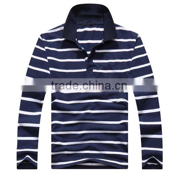 2016 black and white horizontal bands hot sale long sleeve men's polo shirt
