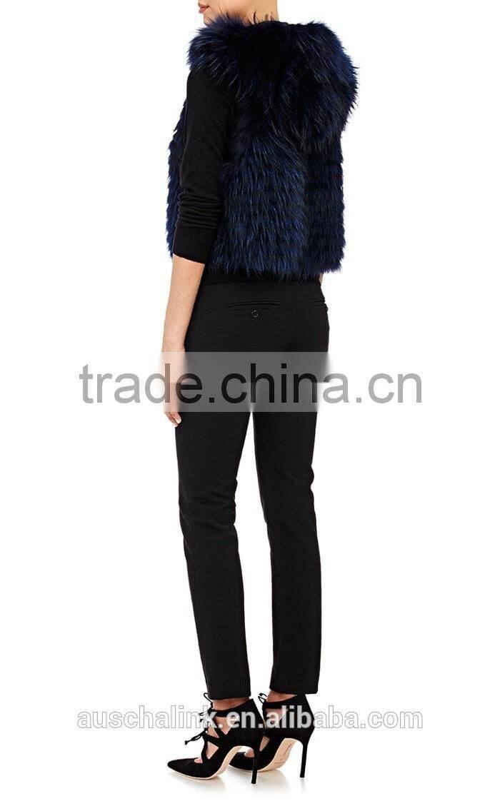 new style fashion women dyed raccoon fur vest customized