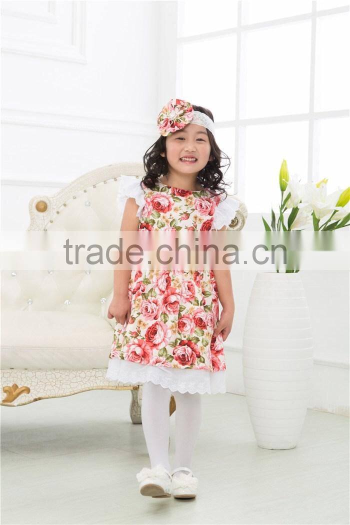 Summer hot sale flower girl dress boutique baby girl party dress with matching headband