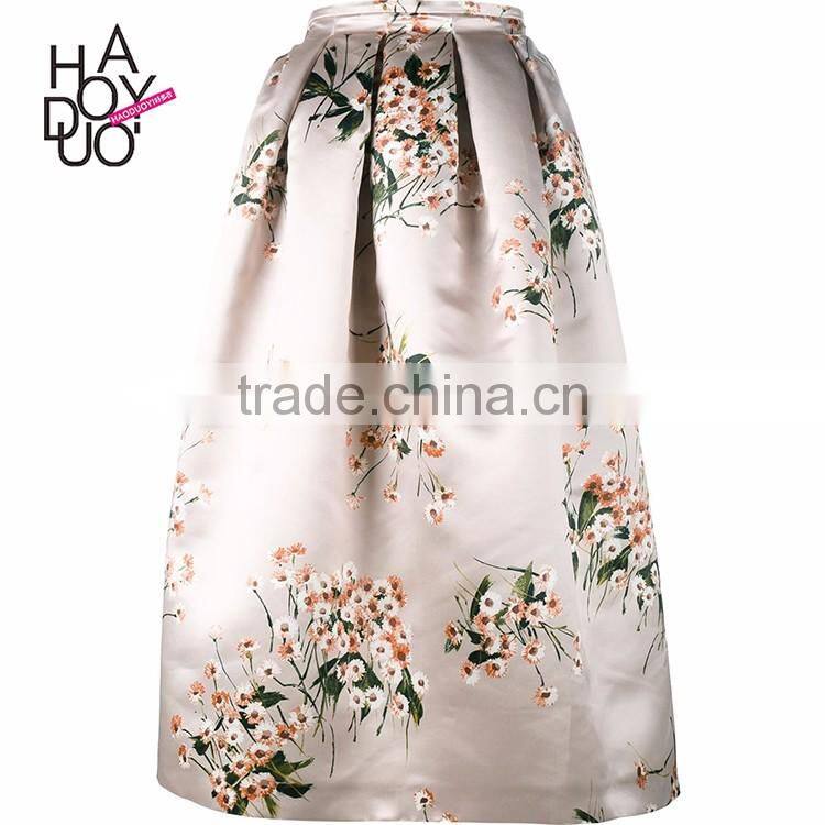 HAODUOYI Women Flower Printing Skirt Casual Midi Elegant High Waist Satin Skirt