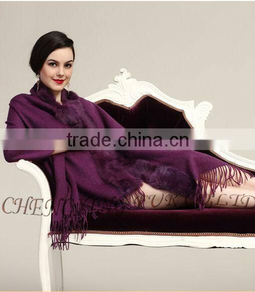 CX-B-P-28B Fashion Pashmina Shawls 100% Wool Real Rabbit Fur Pashmina Scarf