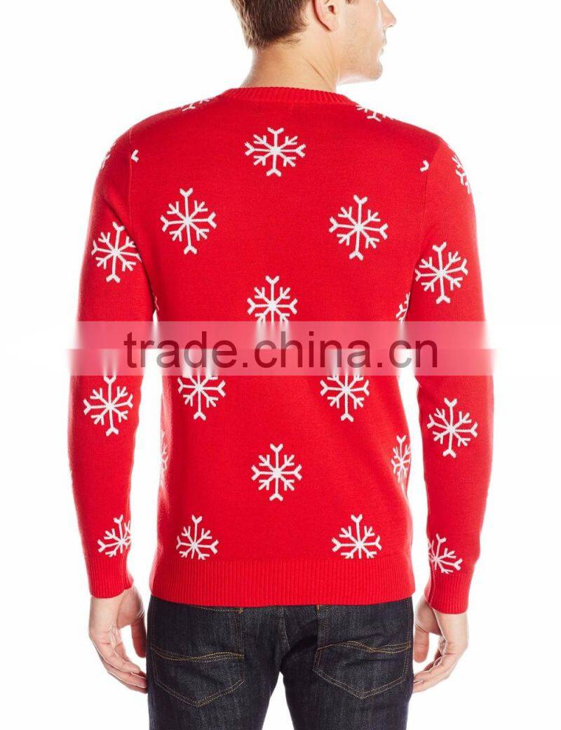 Men Red Sweater Blue Coat Reindeer Pattern Christmas Lights Jumper