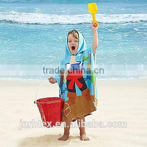 Kids priate velour hooded towel in blue/red for child,custom cotton hooded baby bath towel