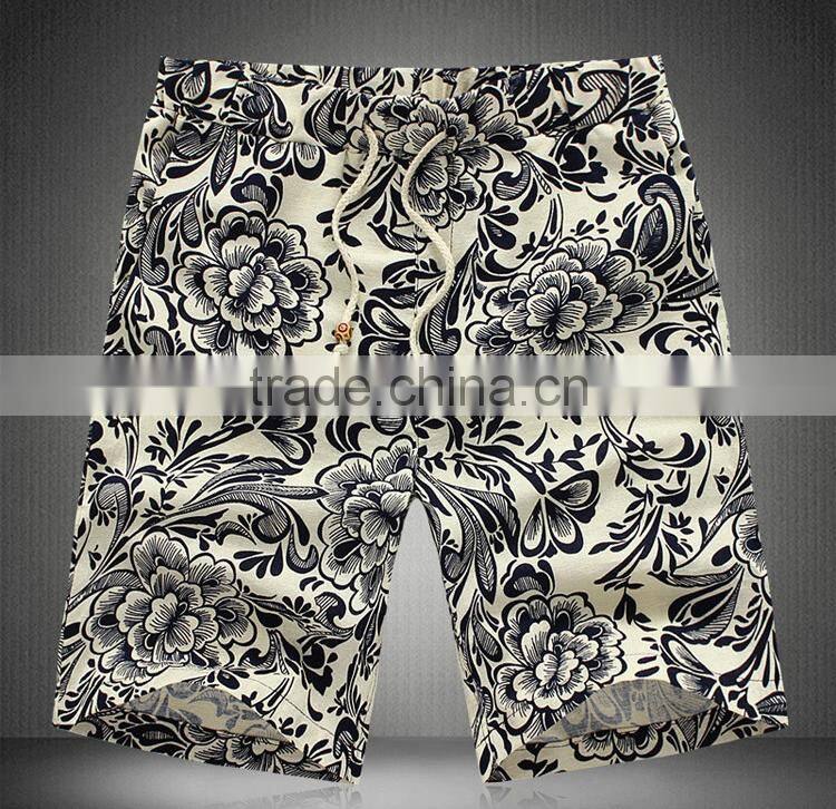 2016 lattest design custom linen/cotton mens printing beach shorts