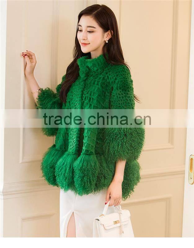 New Real Rabbit Fur Coat 2016 Fashion Autumn Winter Women Fur Coat Jackets Slim Medium Tassel Fur Coat