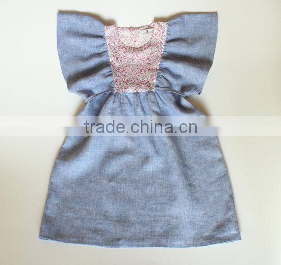 vintage floral printing 100% linen girls fancy dresses 3-5 year old girl dress kids clothing wholesale